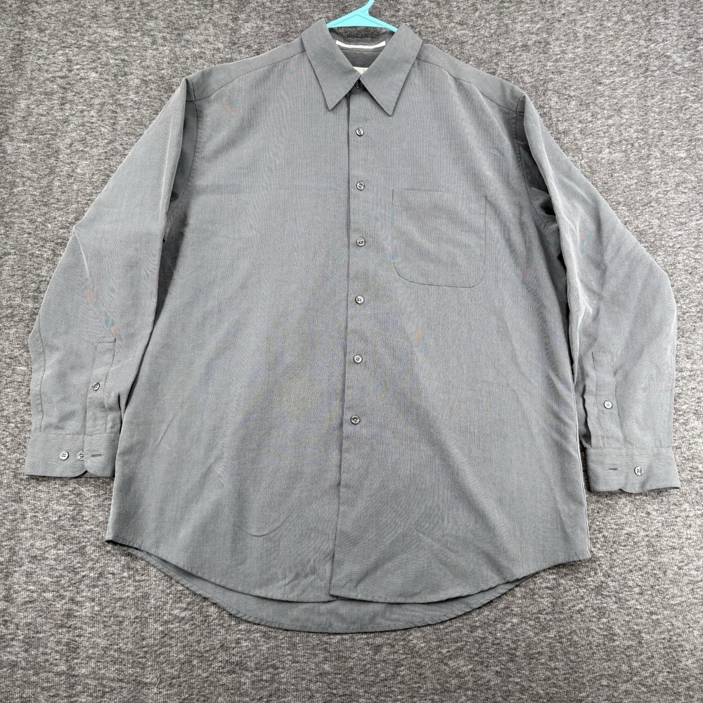 Perry Ellis Mens Large Gray Houndstooth Rayon Button Up Shirt Long Sleeve Pocket